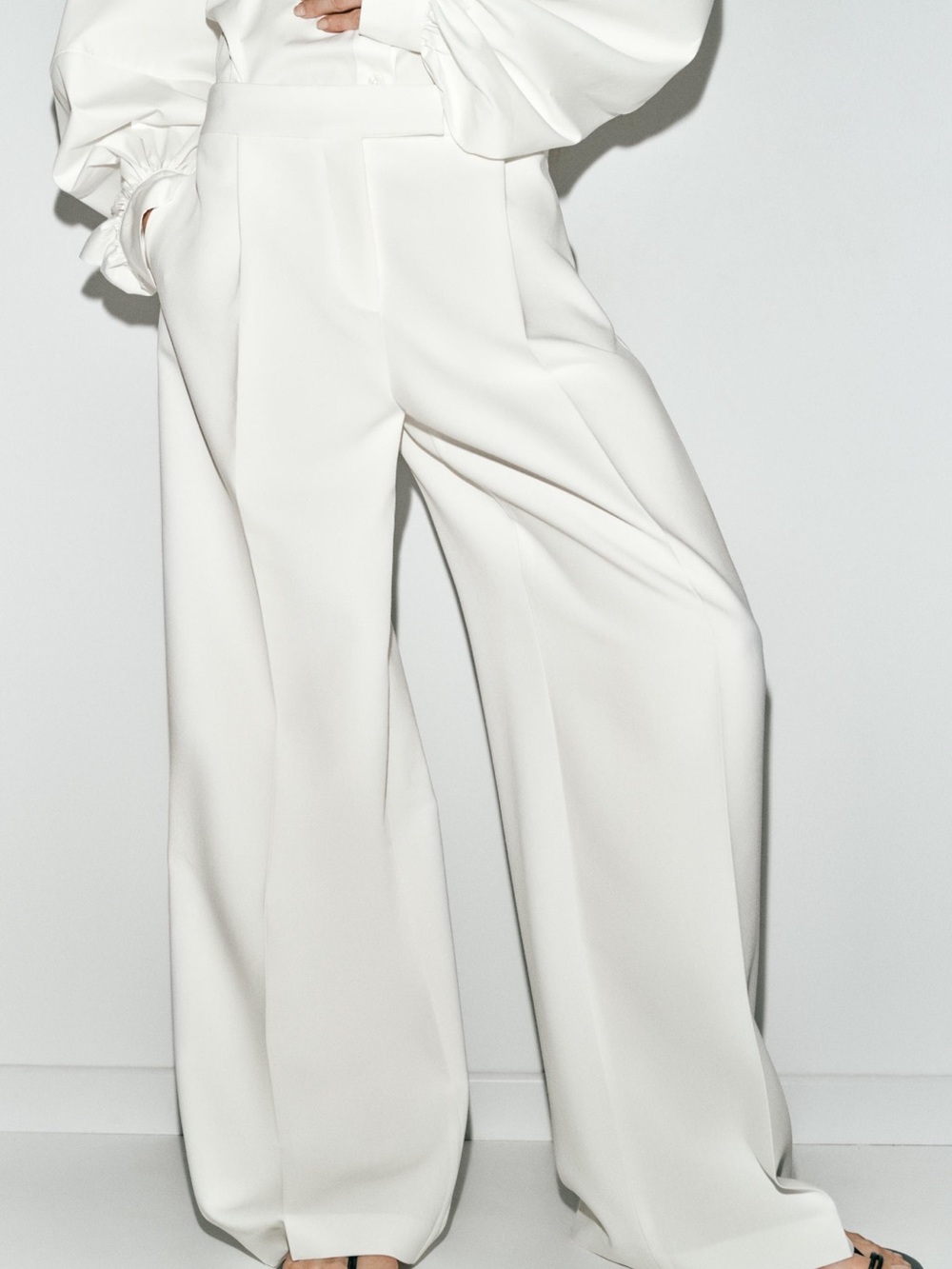 Zara Off-White Wide-Leg High-Rise Trousers
